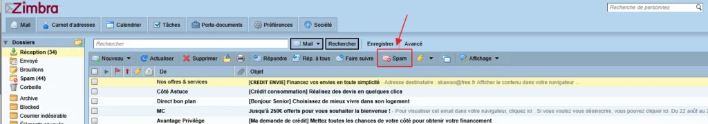 spams dans ma messagerie Free