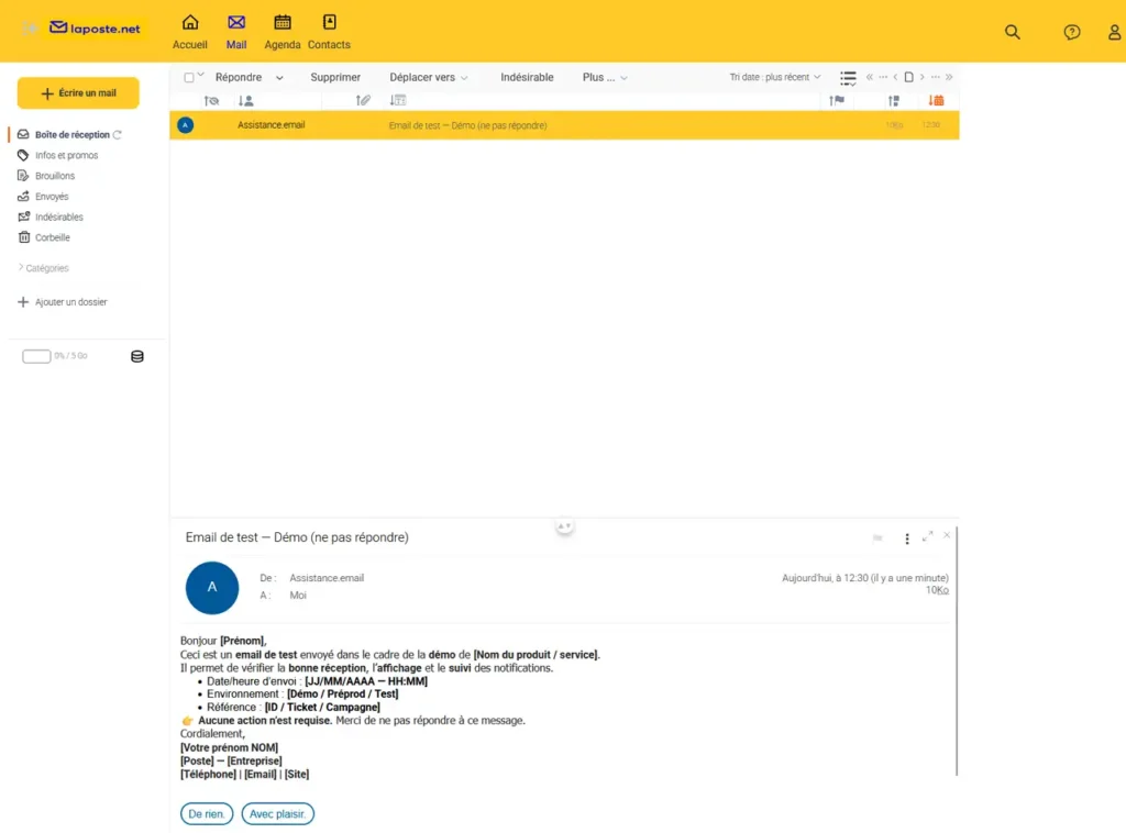 Interface webmail Laposte.net